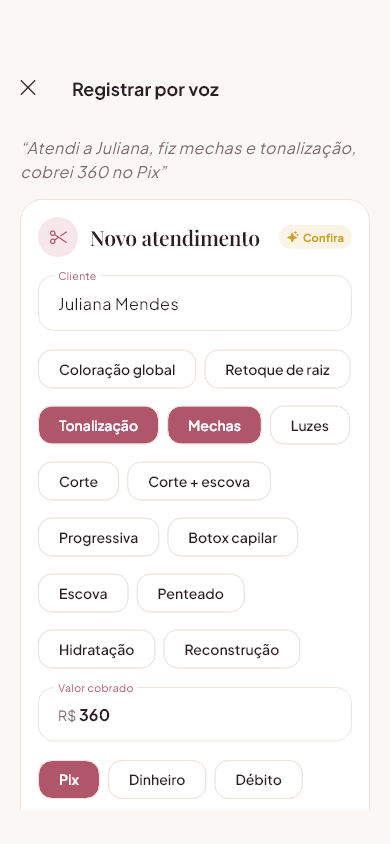 Registro por voz: a frase vira um atendimento para confirmar